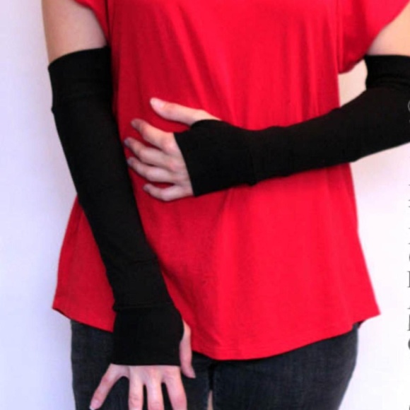 Striped Patchwork Arm Warmers Black Cotton Cycling Yoga Fingerless Gloves - Picture 1 of 4